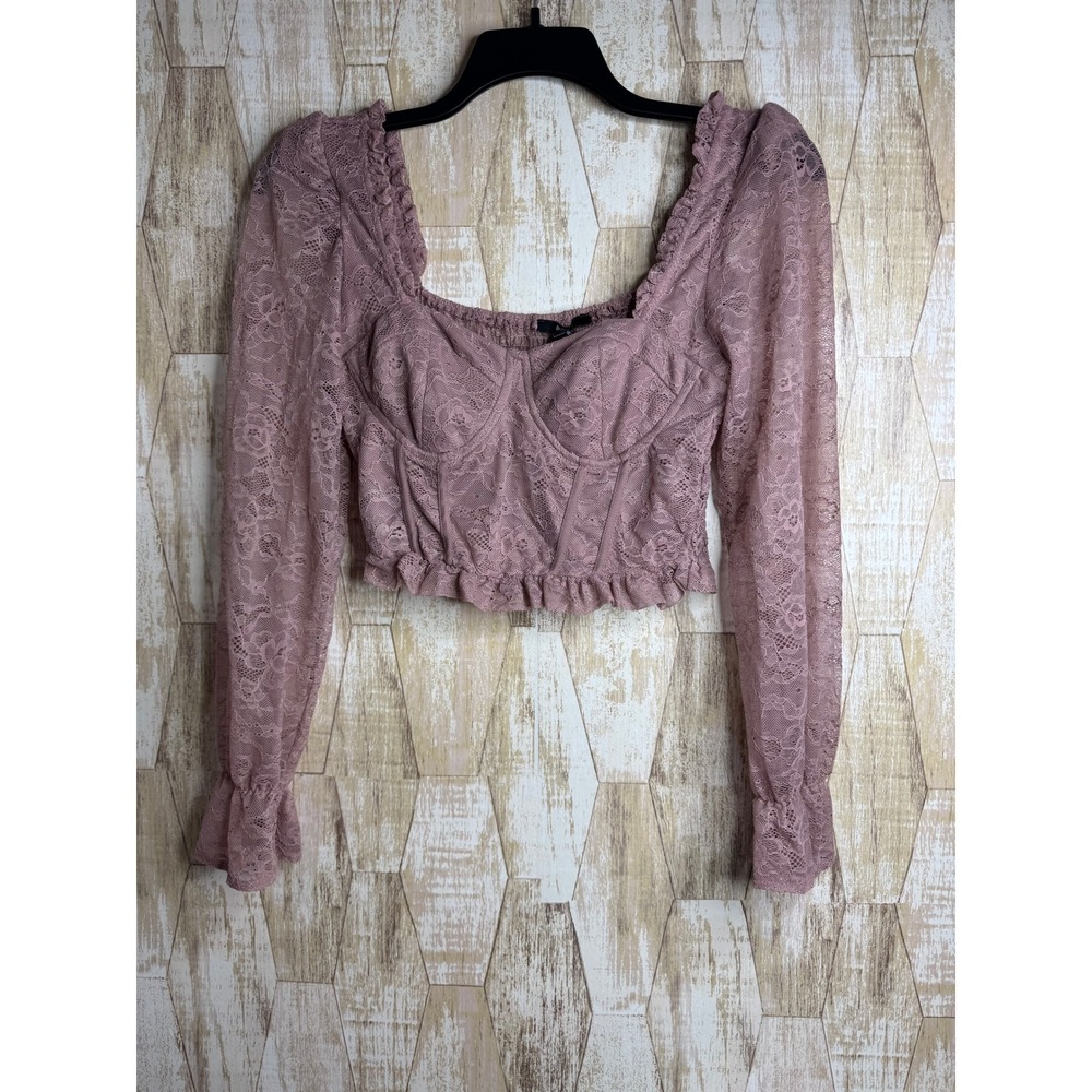 Blashe Mauve Pink Lace Long Sleeve Bustier Crop Top Size Medium